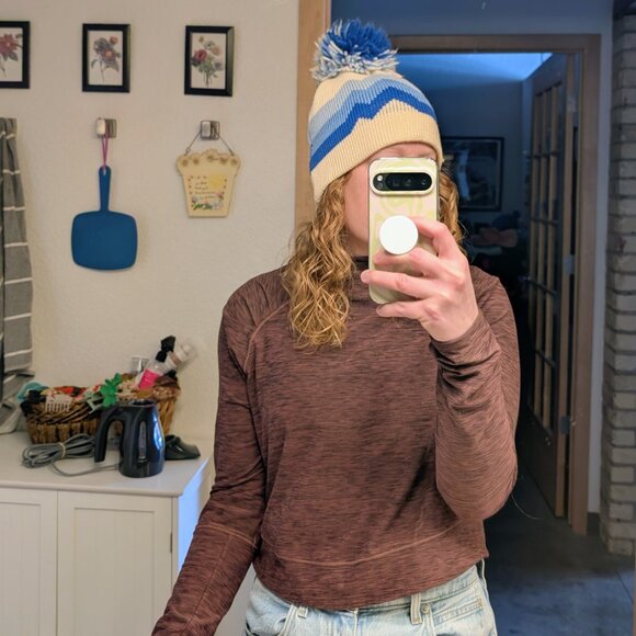 Vintage Smiley Retro Blue Stripe Pom Pom Wool Ski Hat Sparks Nevada Made in USA - Picture 2 of 8